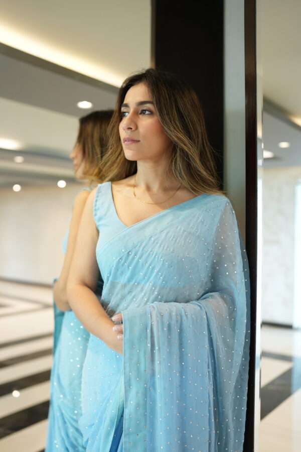 Ice Blue All Over Crystals Saree SSRS-0005