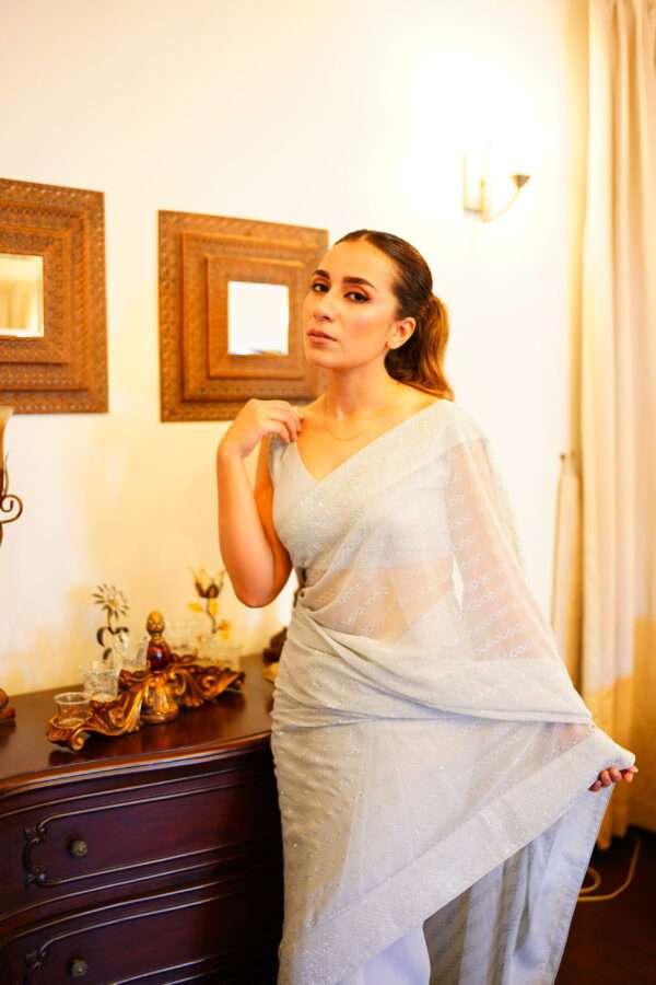 Ring Rhinestones Grey Saree SSRS-0004