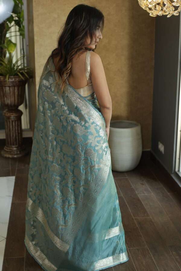 Sky Blue Chiffon Banarsi Saree SSB-0010