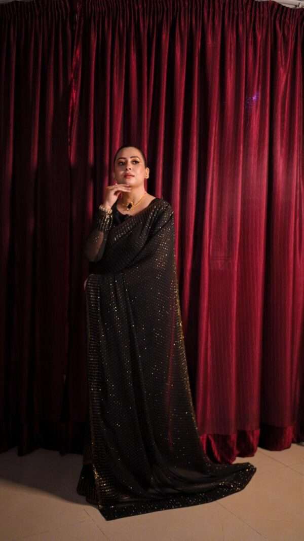 Black Gold Glass Stones Saree SSD-0004