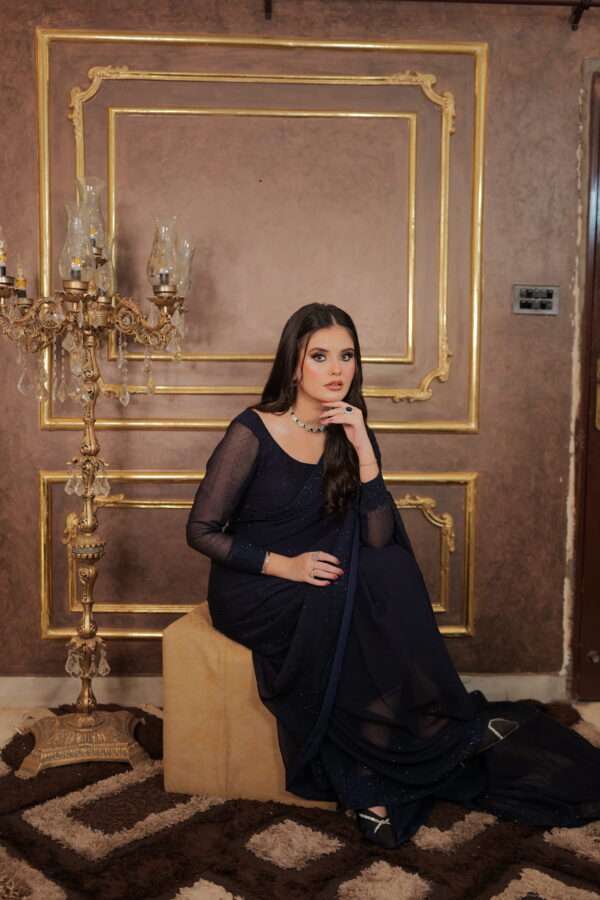 Midnight Blue Glass Stones Saree SSD-0005
