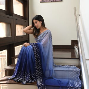 Blue Tie & Dye Diamantes Borders Saree