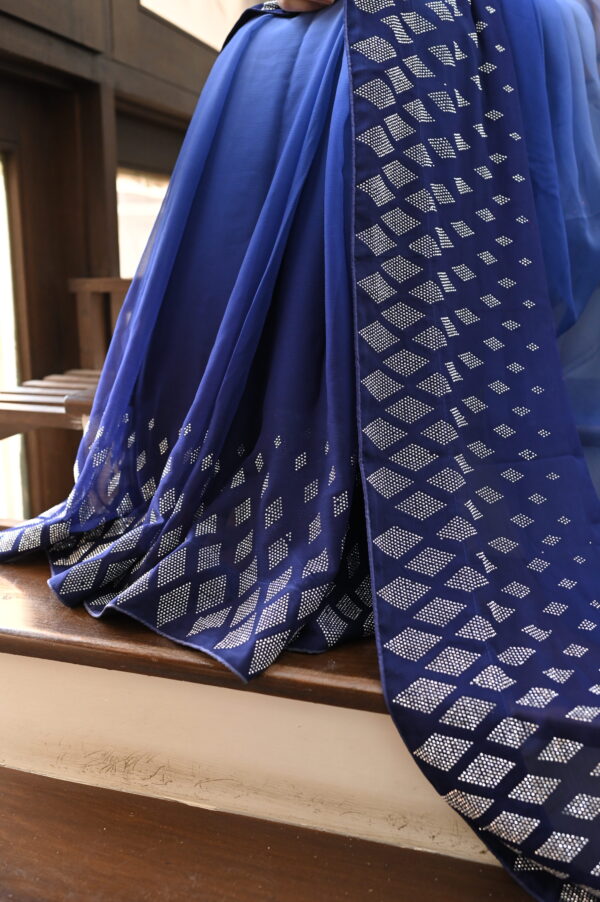 Blue Tie & Dye Diamantes Borders Saree