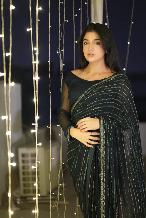 Bottle Green Saree Embellished with Sequins, Cutdana & Beads SSHC-0007