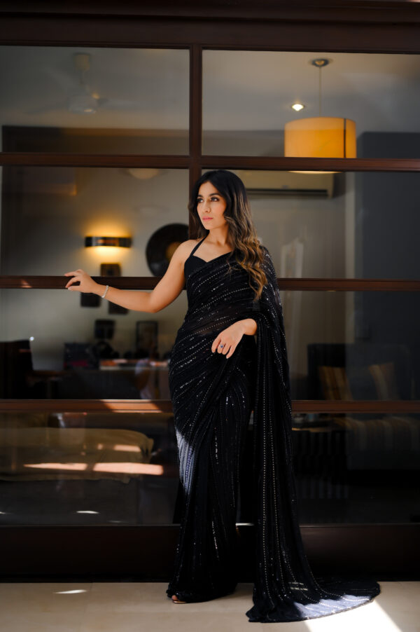 Black Saree Embellished with Sequins, Cutdana & Beads SSHC-0009