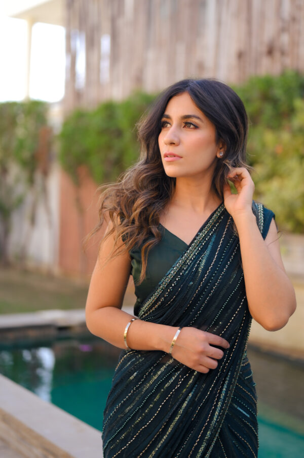 Bottle Green Saree Embellished with Sequins, Cutdana & Beads SSHC-0007