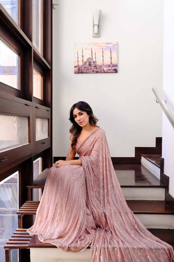 Dusty Rose Saree Embellished with Sequins, Cutdana & Beads SSHC-0008