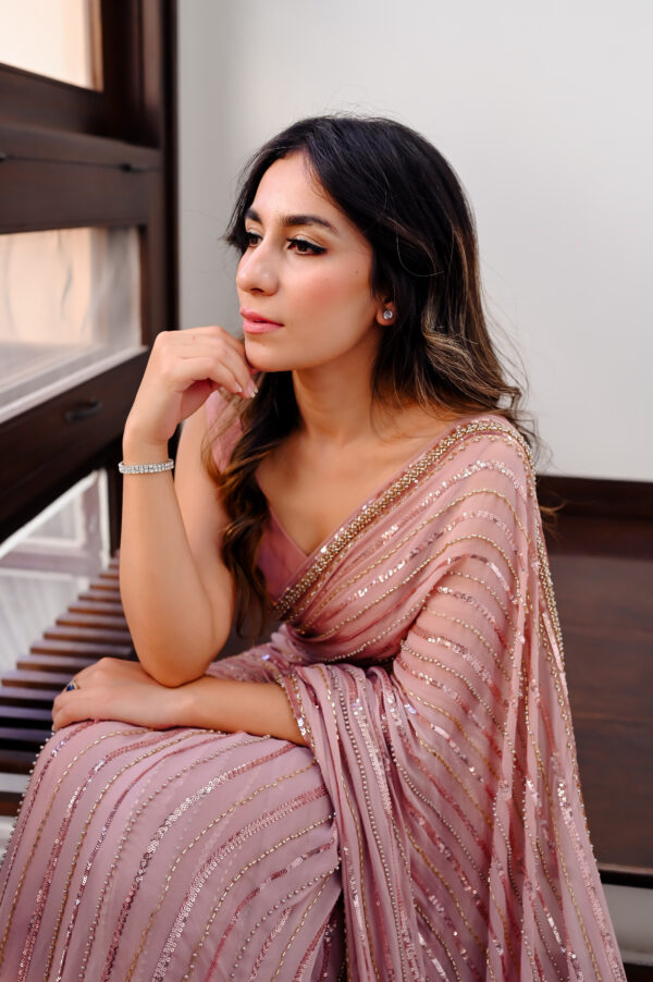 Dusty Rose Saree Embellished with Sequins, Cutdana & Beads SSHC-0008