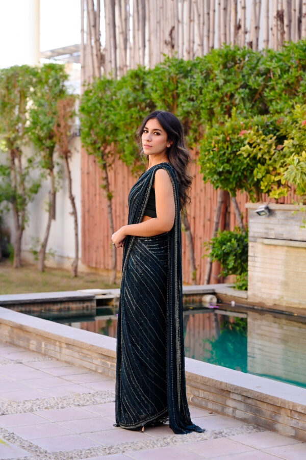 Bottle Green Saree Embellished with Sequins, Cutdana & Beads SSHC-0007