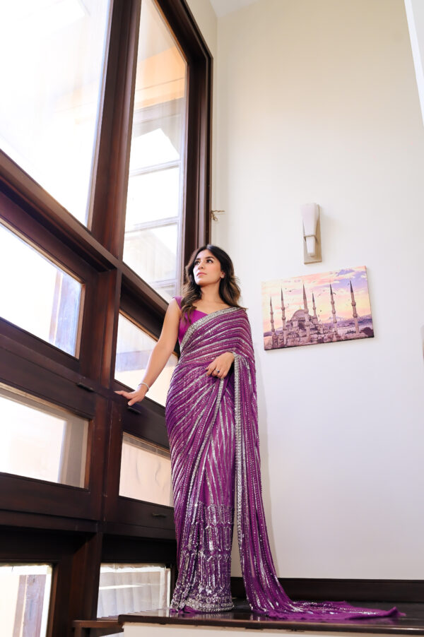 Mauve Saree Embellished with Sequins, Cutdana & Beads SSHC-0006