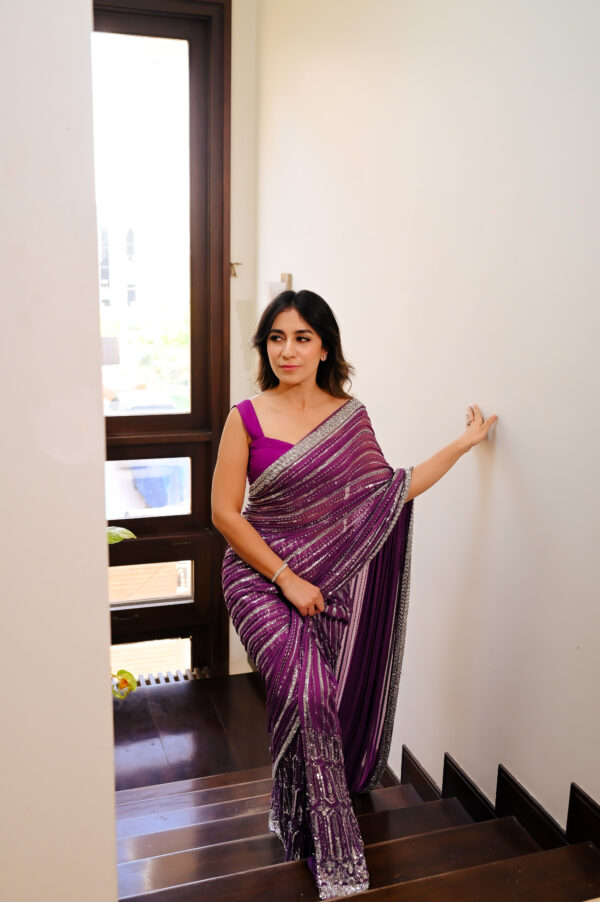 Mauve Saree Embellished with Sequins, Cutdana & Beads SSHC-0006