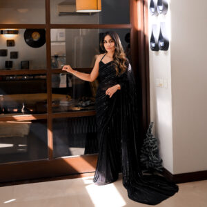 Black Saree Embellished with Sequins, Cutdana & Beads SSHC-0009