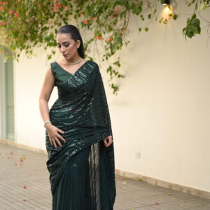 Bottle Green Sequins Saree SS-0019