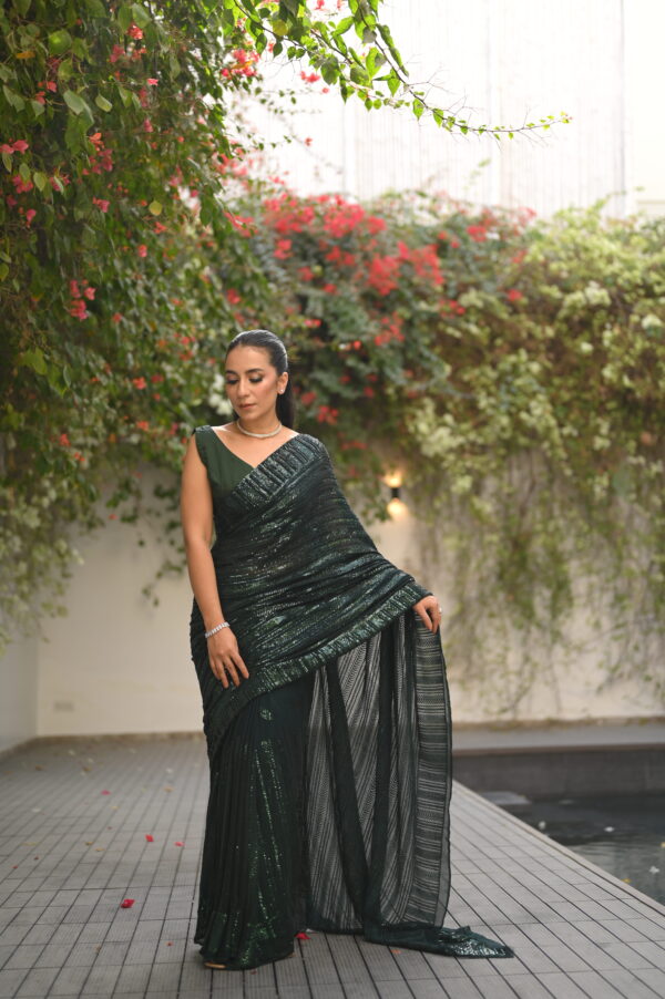 Bottle Green Sequins Saree SS-0019