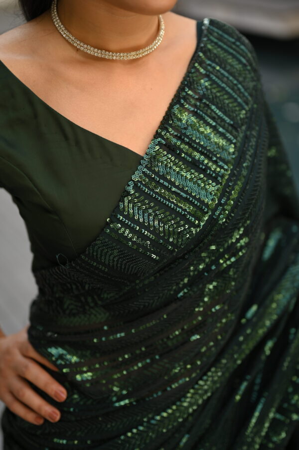 Bottle Green Sequins Saree SS-0019