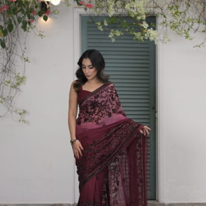Pink Ombre Double Border Sequins Saree SSDB-0007