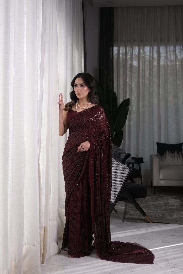 Maroon Sequins Saree SS-0022