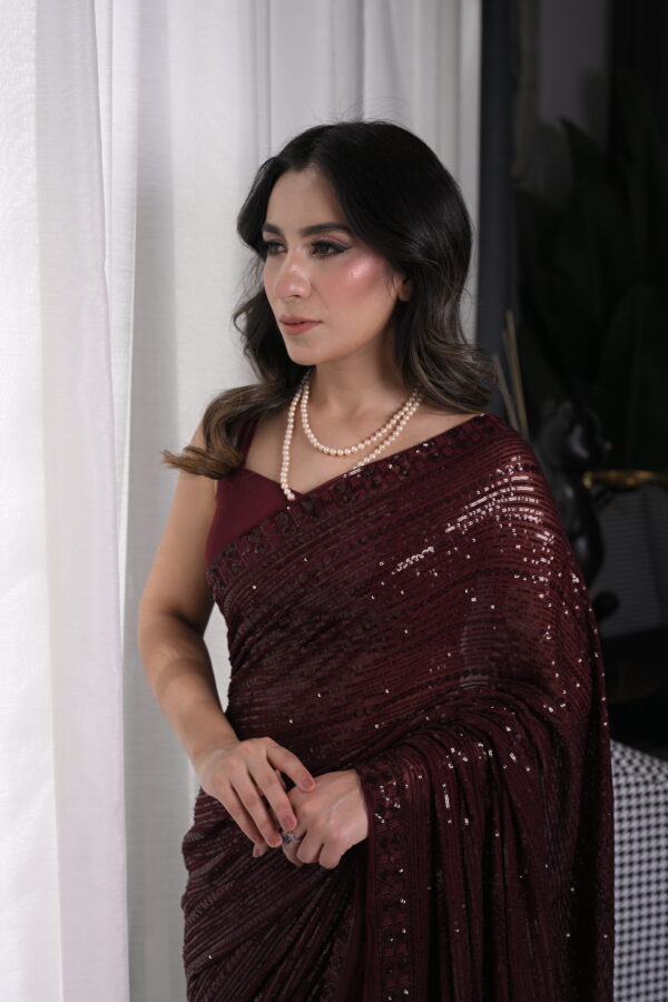 Maroon Sequins Saree SS-0022