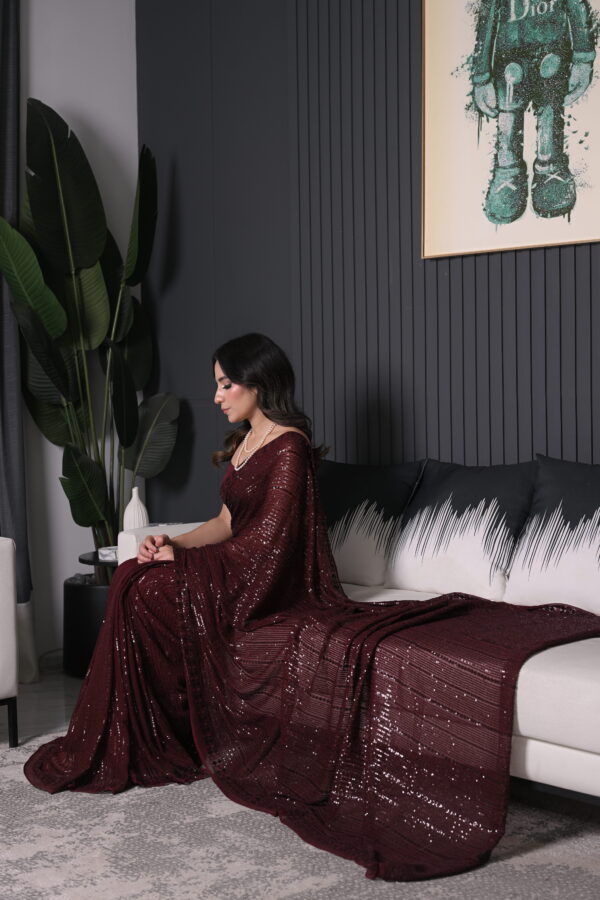 Maroon Sequins Saree SS-0022