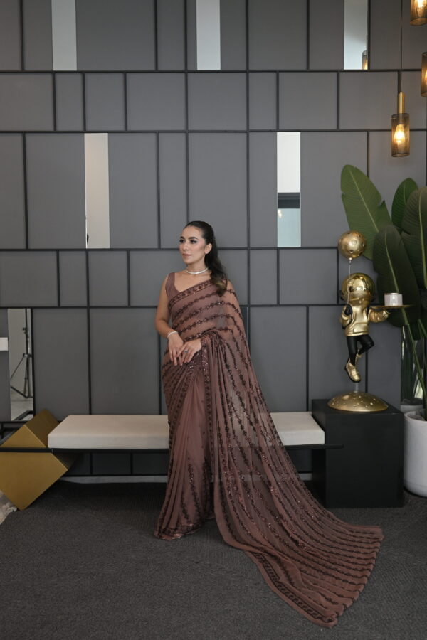 Brown Sequins Saree SS-0021