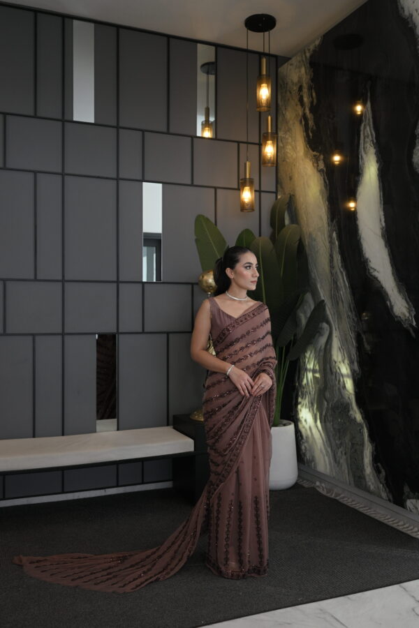 Brown Sequins Saree SS-0021