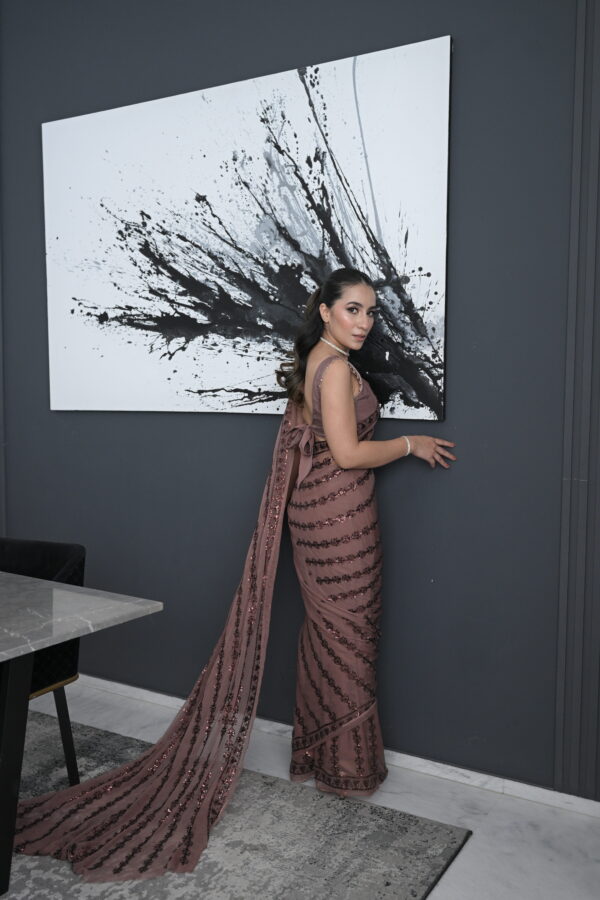 Brown Sequins Saree SS-0021