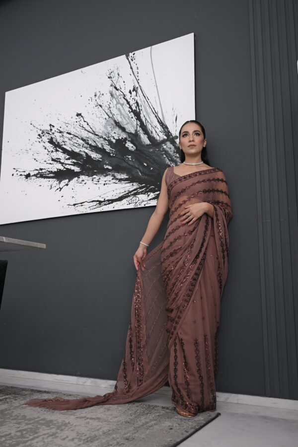 Brown Sequins Saree SS-0021