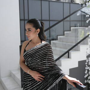 Black Silver Sequins Saree SS-0023