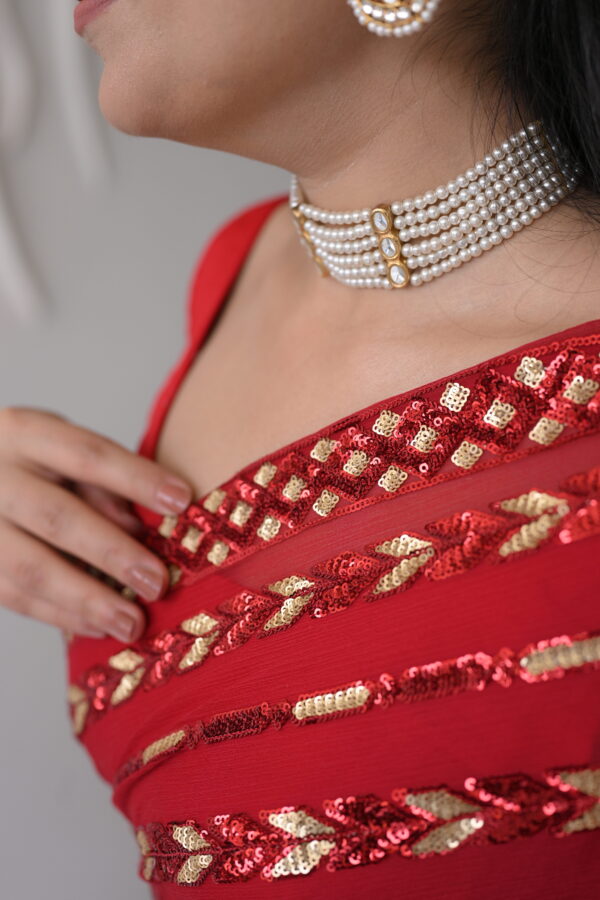 Red Saree Embellished with Sequins SS-0020