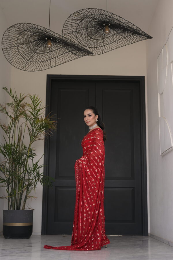 Red Saree Embellished with Sequins SS-0020
