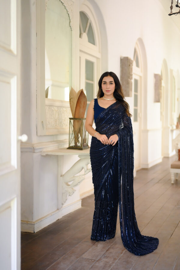 Navy Blue Saree Embellished with Sequins, Cutdana & Beads SSHC-00016