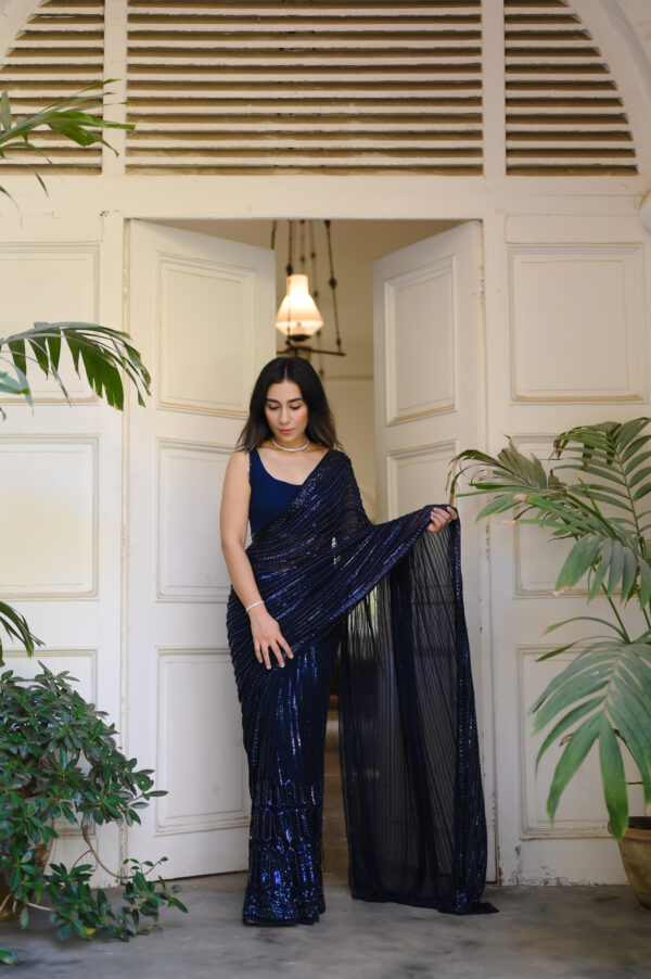 Navy Blue Saree Embellished with Sequins, Cutdana & Beads SSHC-00016