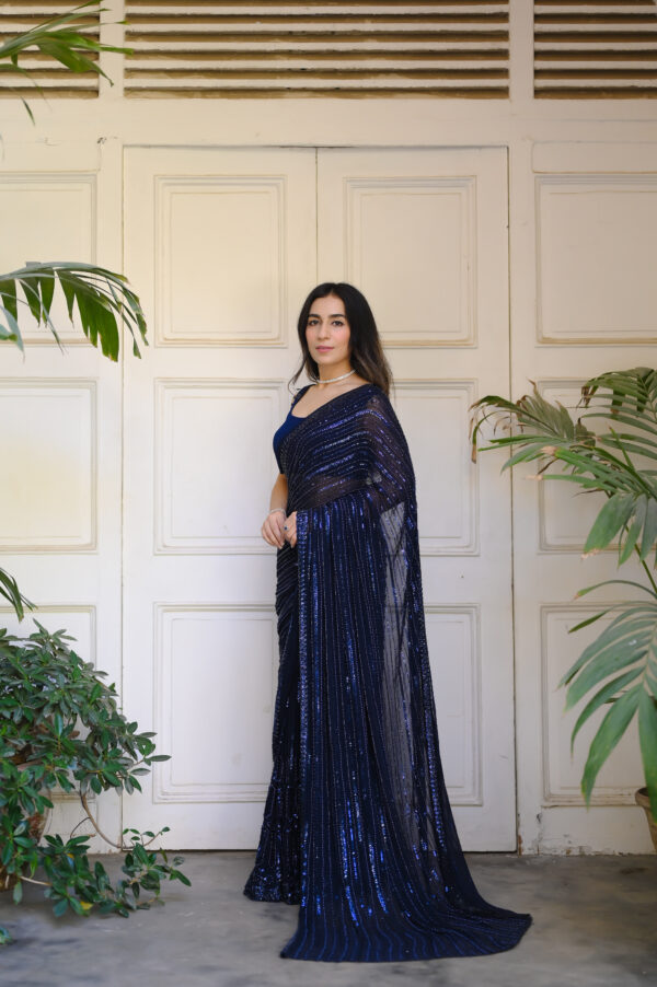 Navy Blue Saree Embellished with Sequins, Cutdana & Beads SSHC-00016