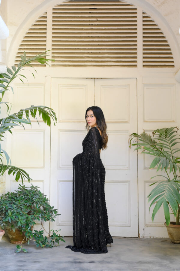 Black Saree Embellished with Sequins, Cutdana & Beads SSHC-00017