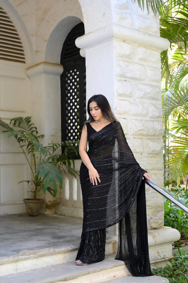 Black Saree Embellished with Sequins, Cutdana & Beads SSHC-00017