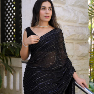 Black Saree Embellished with Sequins, Cutdana & Beads SSHC-00017