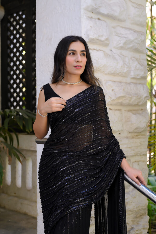Black Saree Embellished with Sequins, Cutdana & Beads SSHC-00017