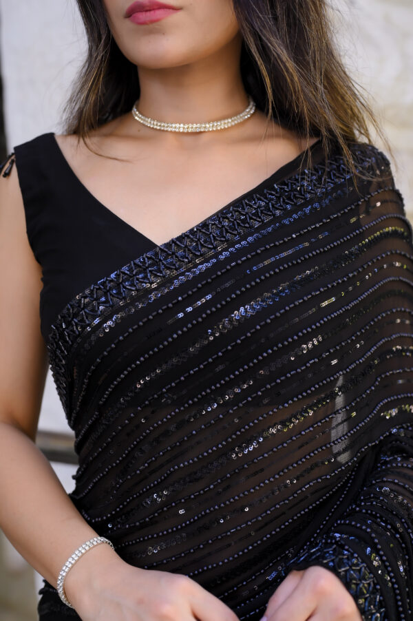 Black Saree Embellished with Sequins, Cutdana & Beads SSHC-00017