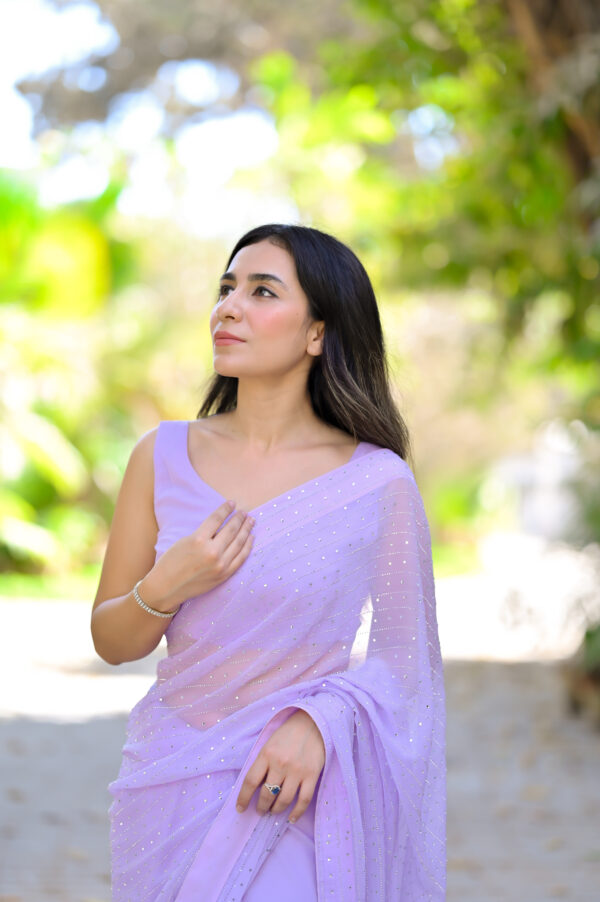 Lilac All over Crystals & Rhinestones Saree SSRB-00014