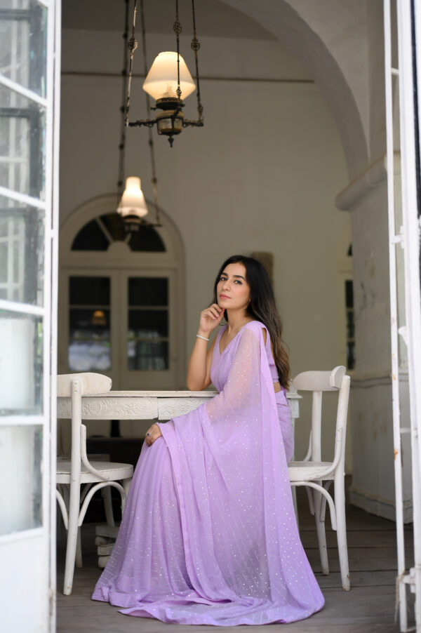 Lilac All over Crystals & Rhinestones Saree SSRB-00014