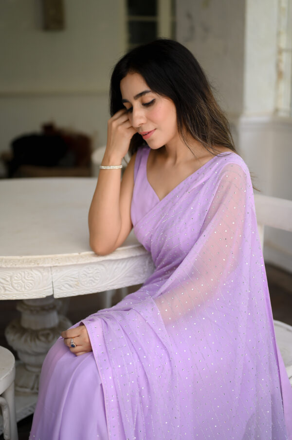 Lilac All over Crystals & Rhinestones Saree SSRB-00014