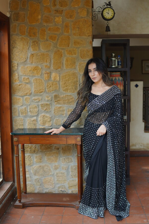 Black All over Crystals Saree SSRB-00013