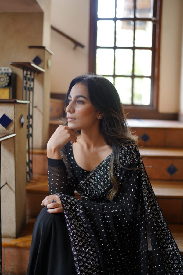 Black All over Crystals Saree SSRB-00013