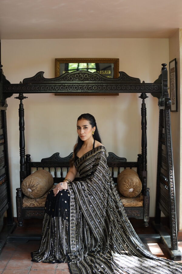 Black Saree Embellished with Sequins, Cutdana & Beads SSHC-00015