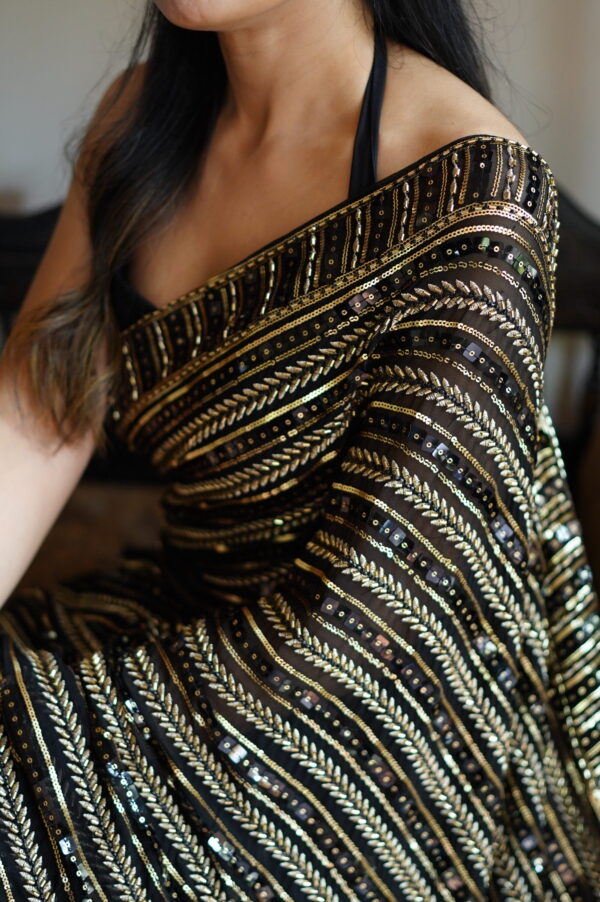 Black Saree Embellished with Sequins, Cutdana & Beads SSHC-00015