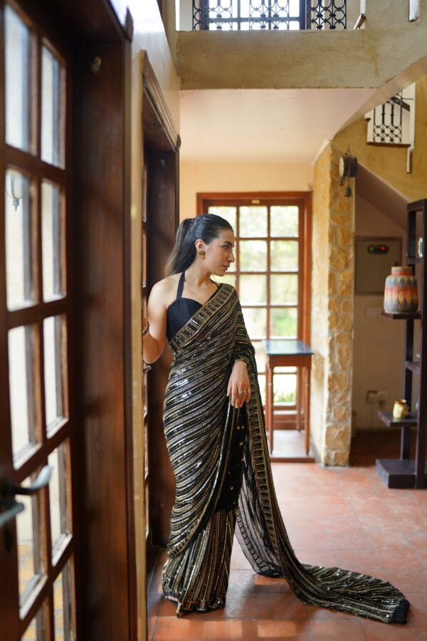 Black Saree Embellished with Sequins, Cutdana & Beads SSHC-00015