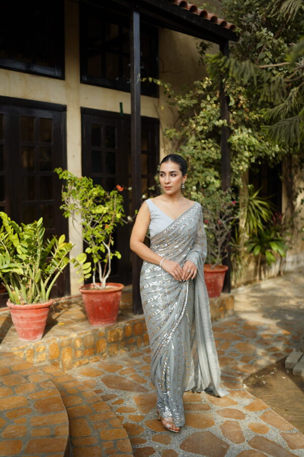 Grey Saree Embellished with Sequins SS-0025