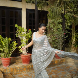 Grey Saree Embellished with Sequins SS-0025
