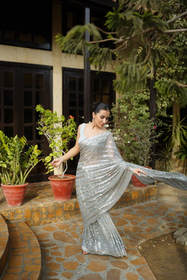 Grey Saree Embellished with Sequins SS-0025