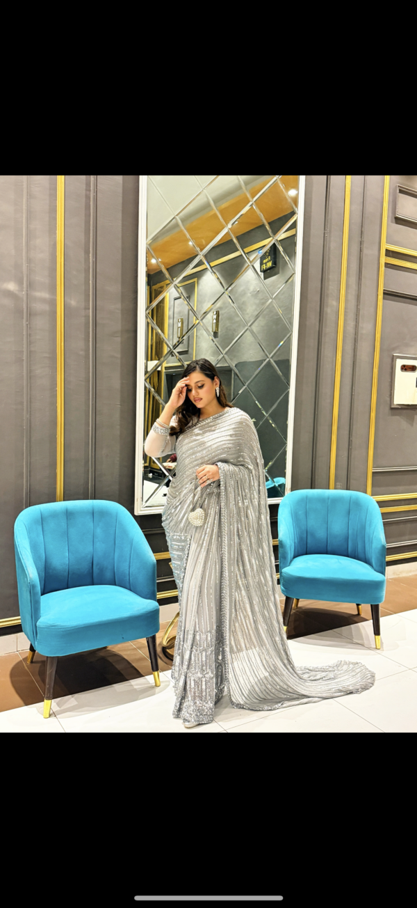 Grey Saree Embellished with Sequins, Cutdana & Beads SSHC-00014